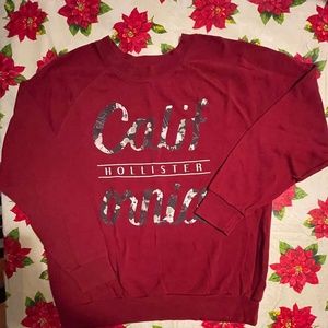 Hollister Deep Red California Spellout Oversize Baggy Sweatshirt Floral Small